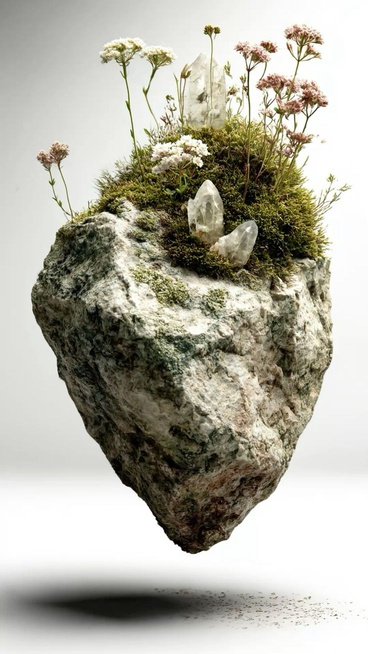 Floating rock with wildflowers